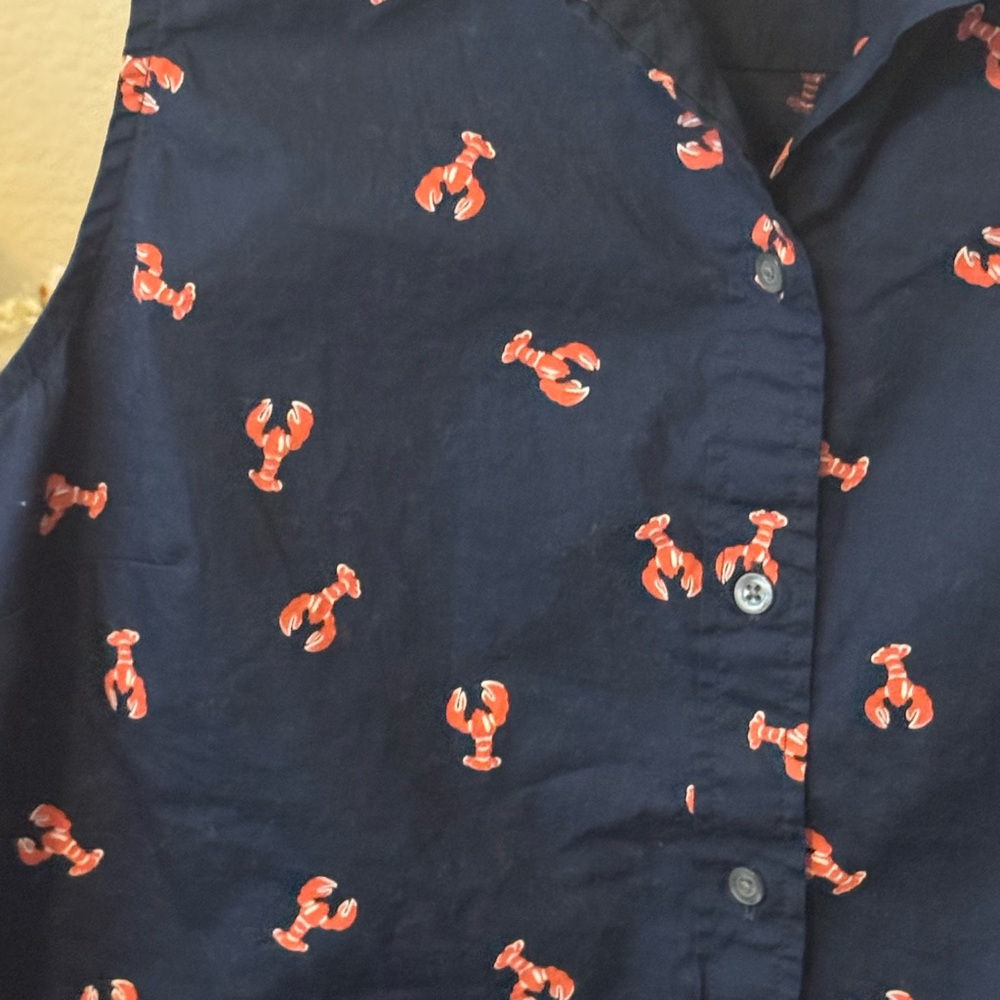 J. Crew Navy Sleeveless Button-Down Top with Coral Lobster Print - Picture 3 of 5